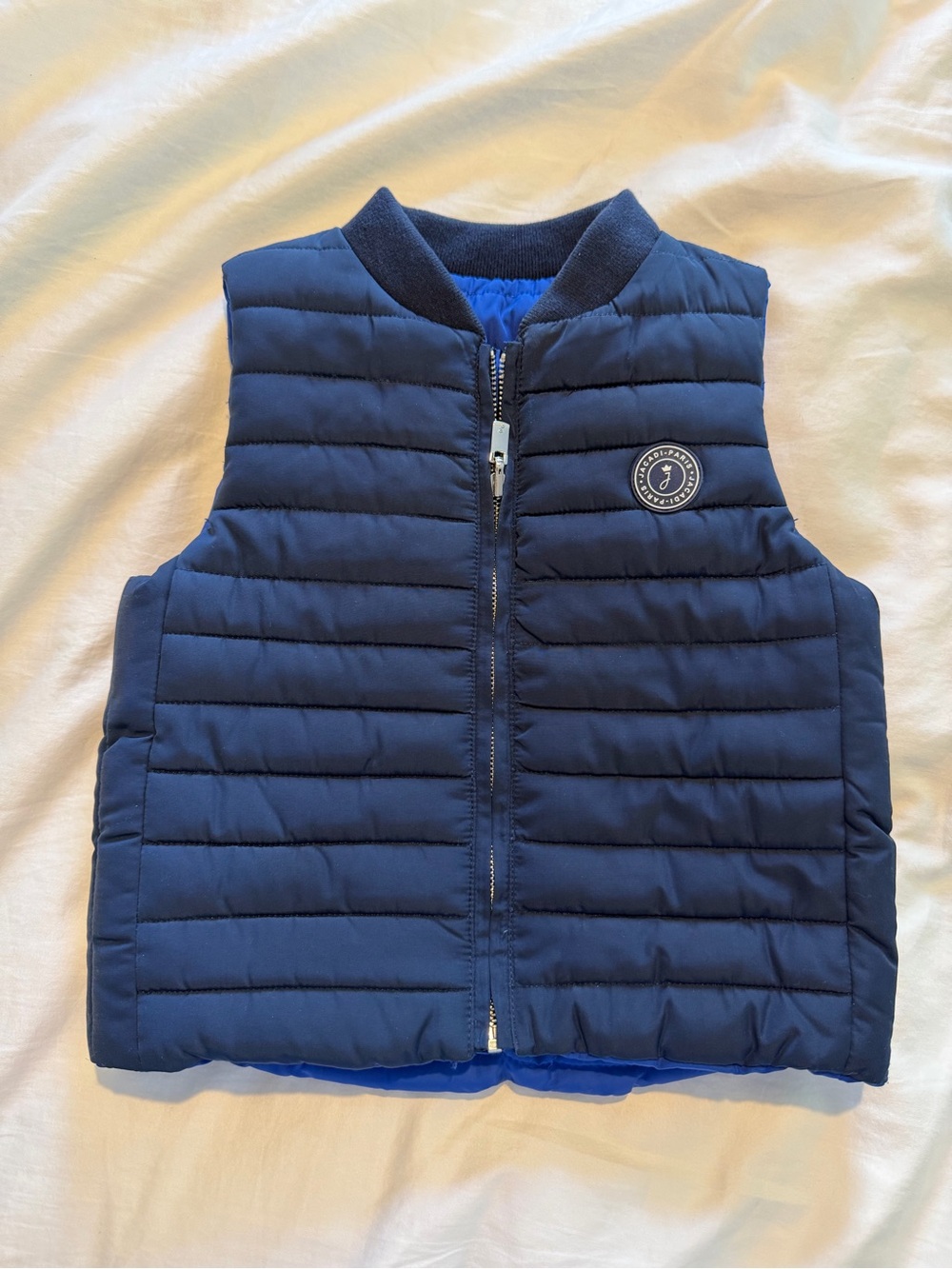 Jacadi Paris Reversible Quilted Puffer Vest Navy Royal Blue 3T Toddler